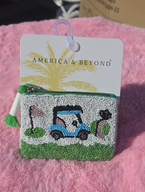America & Beyond Beaded Golf Cart Coin Purse - Green, Blue, White